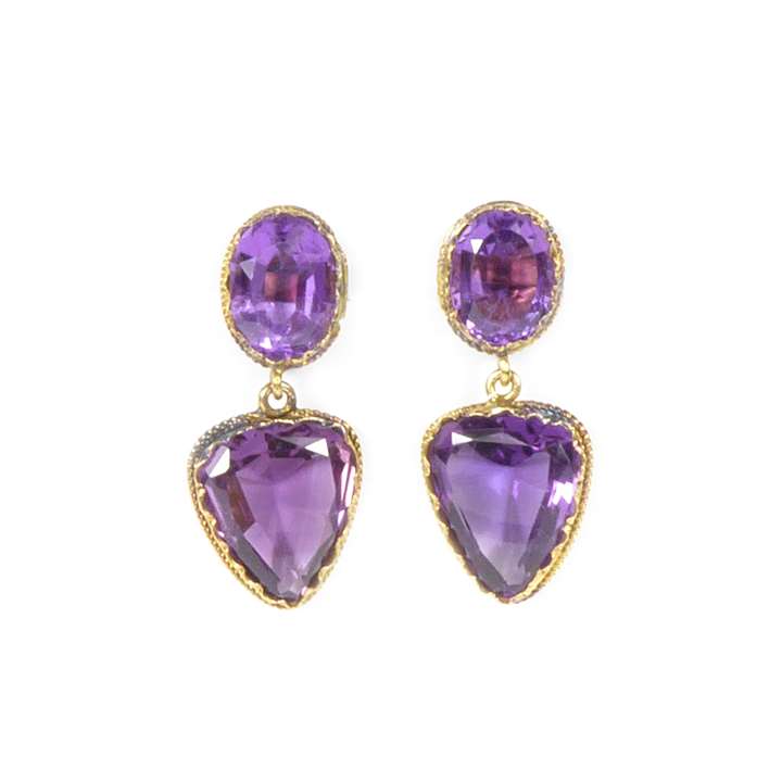 Pair of 19th century amethyst drop earrings